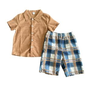 SHEIN Brown and Blue Kids Matching Set NWOT